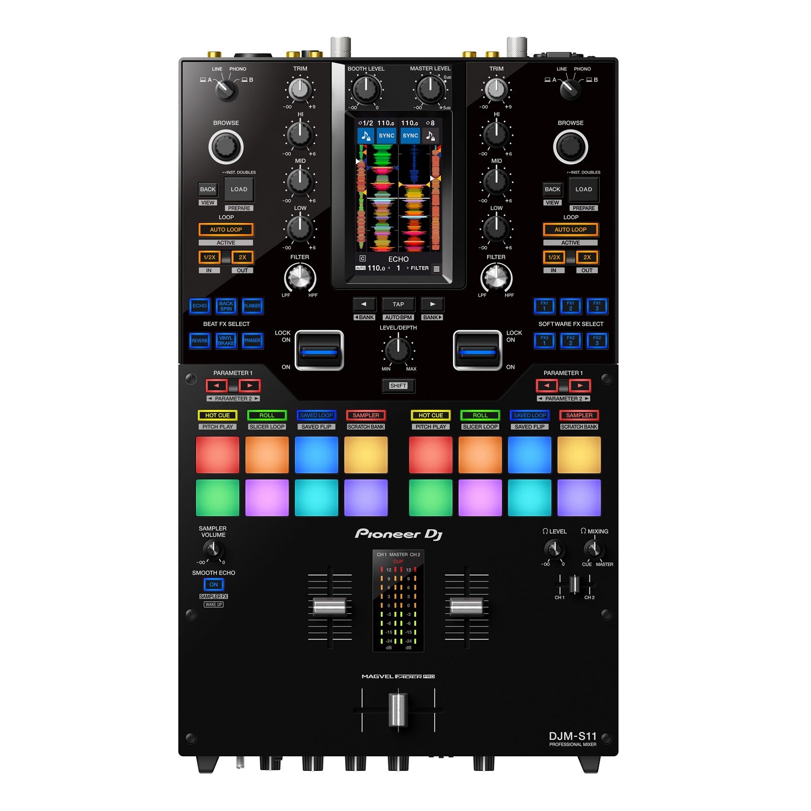 Pioneer DJ DJM-S11 Professional scratch style 2-channel DJ mixer for Serato DJ Pro or Rekordbox
