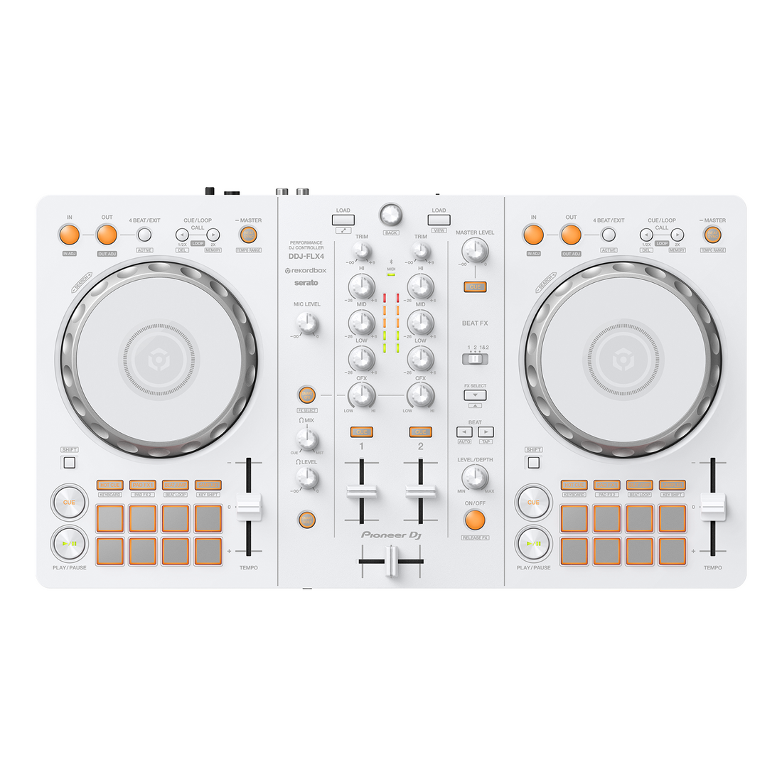 Pioneer DJ 2-deck rekordbox and Serato DJ Controller with REKORDBOX and SERATO DJ - White, Limited Edition DDJ-FLX4-W