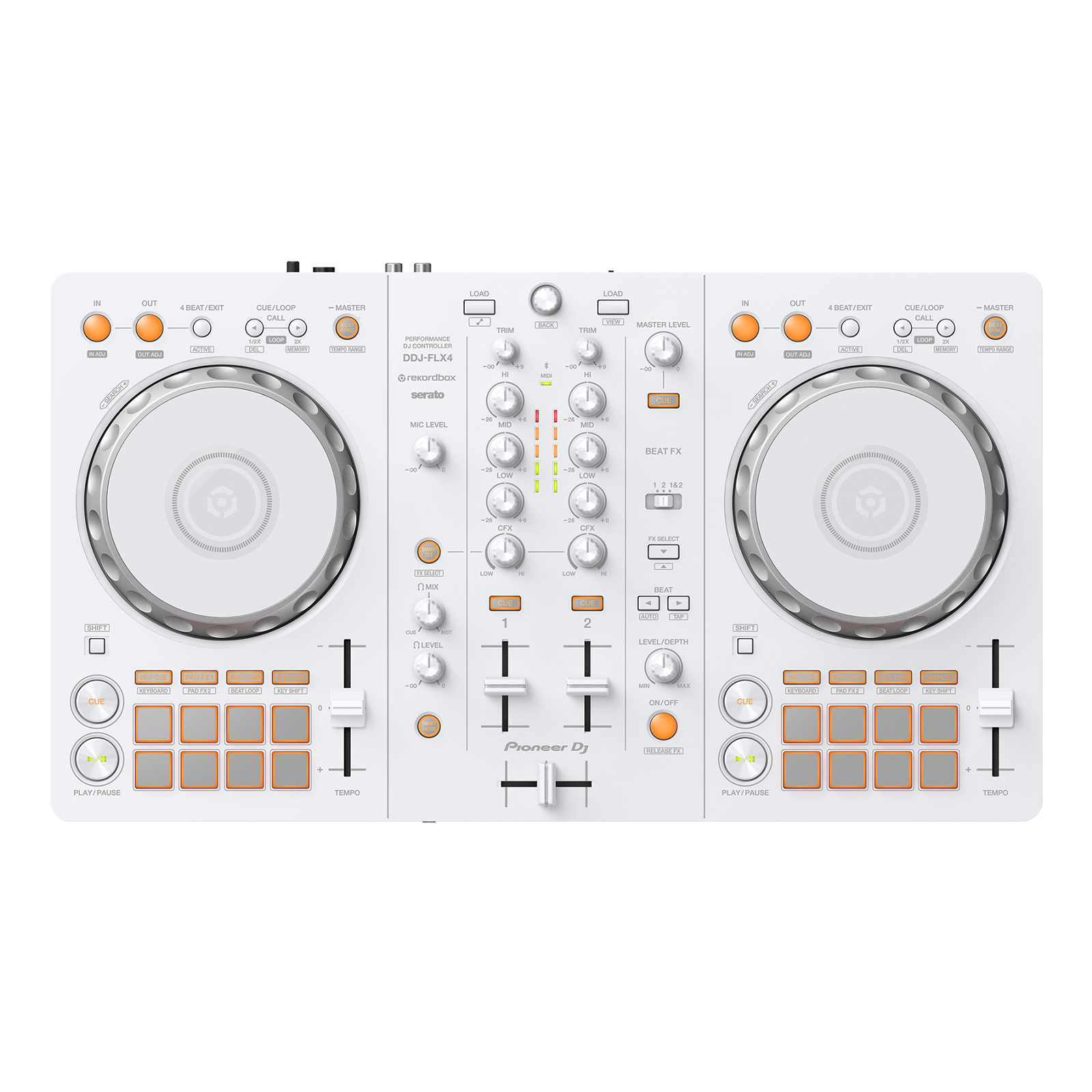 Pioneer DJ 2-deck rekordbox and Serato DJ Controller with REKORDBOX and SERATO DJ - White, Limited Edition DDJ-FLX4-W