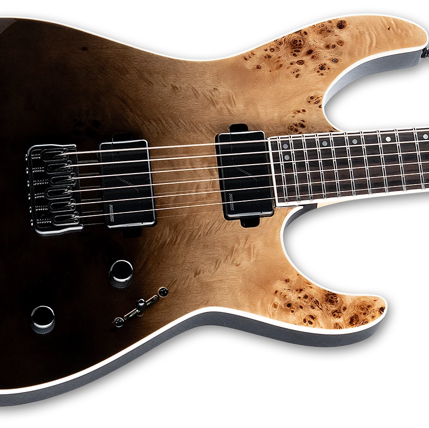 ESP LTD M-1000HT Electric Guitar w/ Macassar Ebony Fingerboard - Burled Poplar Black Fade LM1000HTBPBLKFD