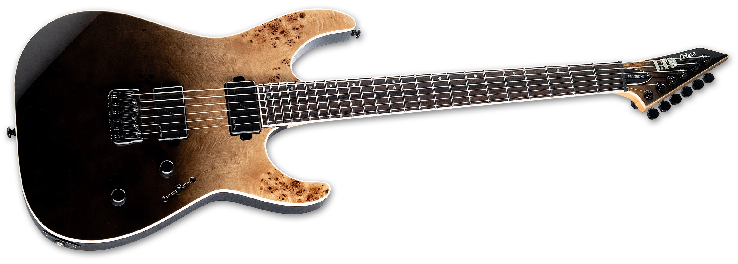 ESP LTD M-1000HT Electric Guitar w/ Macassar Ebony Fingerboard - Burled Poplar Black Fade LM1000HTBPBLKFD