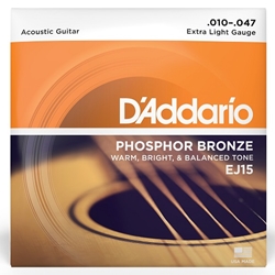 D'Addario  Phosphor Bronze Extra Light Acoustic Guitar Strings EJ15