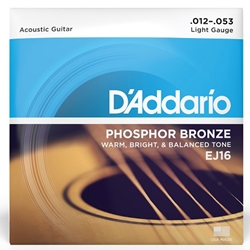 D'Addario  Phosphor Bronze Light Acoustic Guitar Strings .012 - .053 EJ16