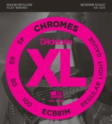 D'Addario  ECB81M XL Chromes Flatwound Regular Light Electric Bass Strings M-Scale (.045-.100)