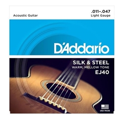 D'Addario  Silver Wound Silk & Steel Acoustic Folk Guitar Strings - .011-.047 EJ40